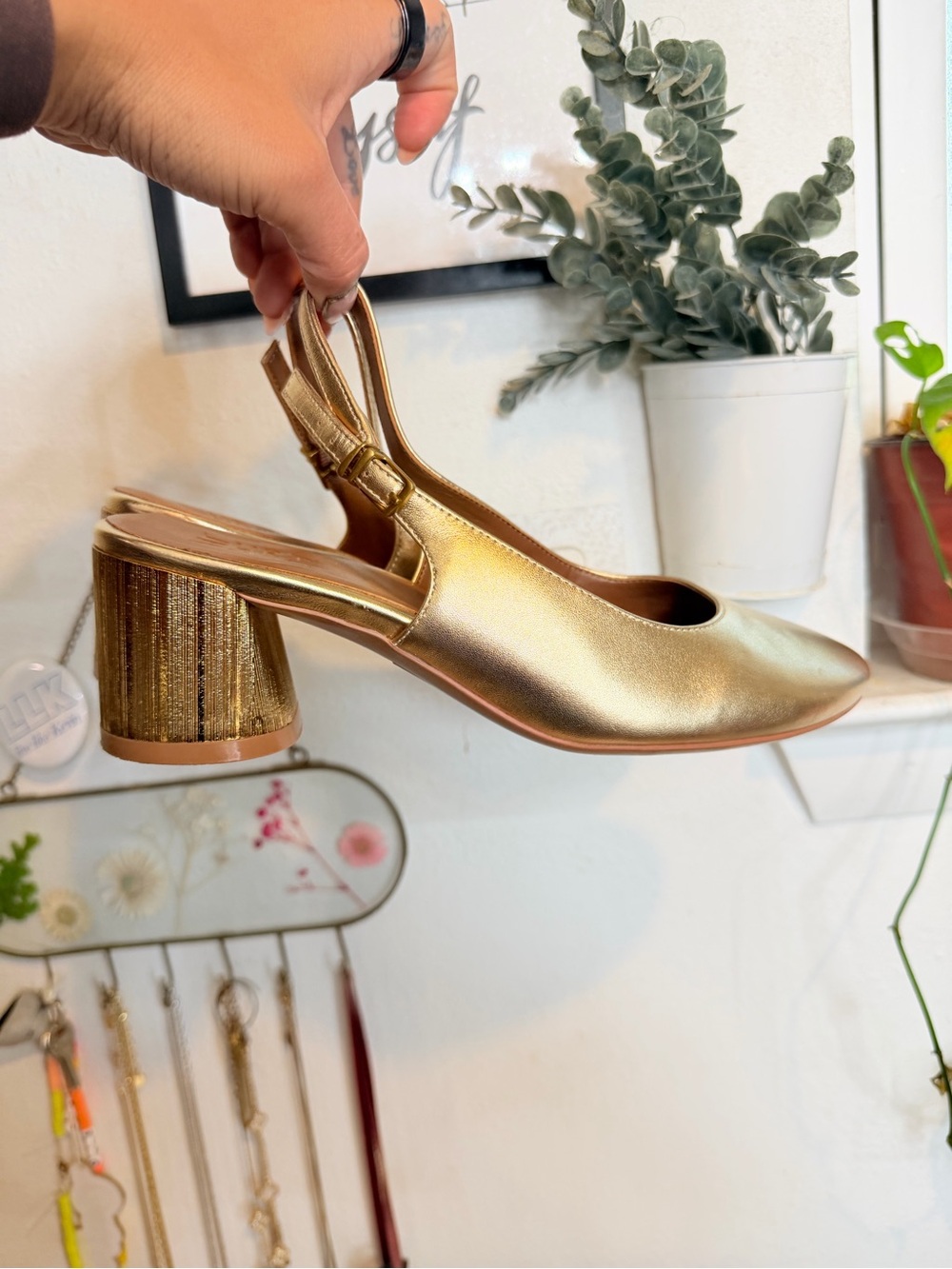 Naturalized Gold Slingback Block Heel Pumps - Picture 5 of 8